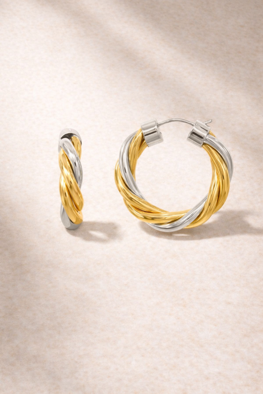 Tina Two-Tone Twisted Hoop Earrings 3cm