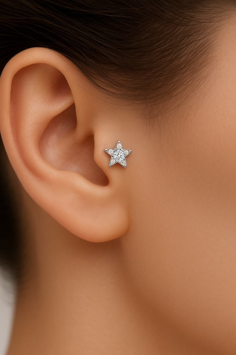 Star sterling silver stud (ball screw)