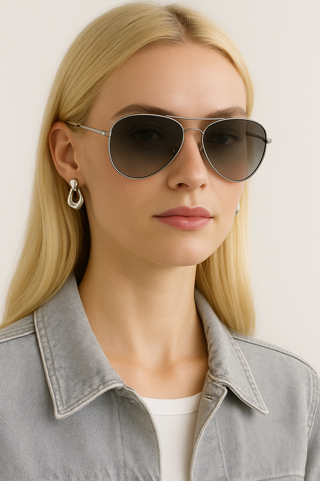 Vera silver puffy geo drop earring worn on ear, 25 × 16 mm, lightweight statement