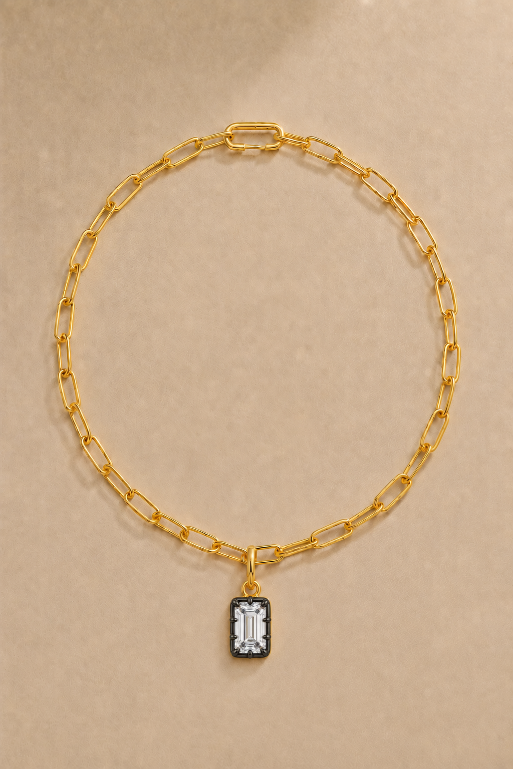 Gold Large Link Chain necklace with Vittoria Emerald Cut black rhodium and gold hook charm