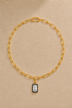Gold Large Link Chain necklace with Vittoria Emerald Cut black rhodium and gold hook charm