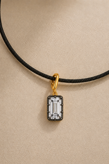 Adjustable Cord & Vittoria Emerald Cut Hook Charm Gold & Black Rhodium Set