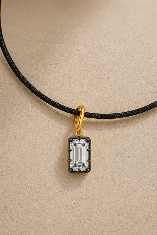 Adjustable Cord & Vittoria Emerald Cut Hook Charm Gold & Black Rhodium Set
