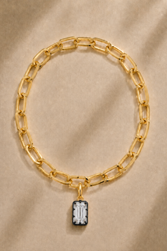 Cara gold plated bracelet or anklet with Vittoria Emerald Cut black rhodium and gold hook charm