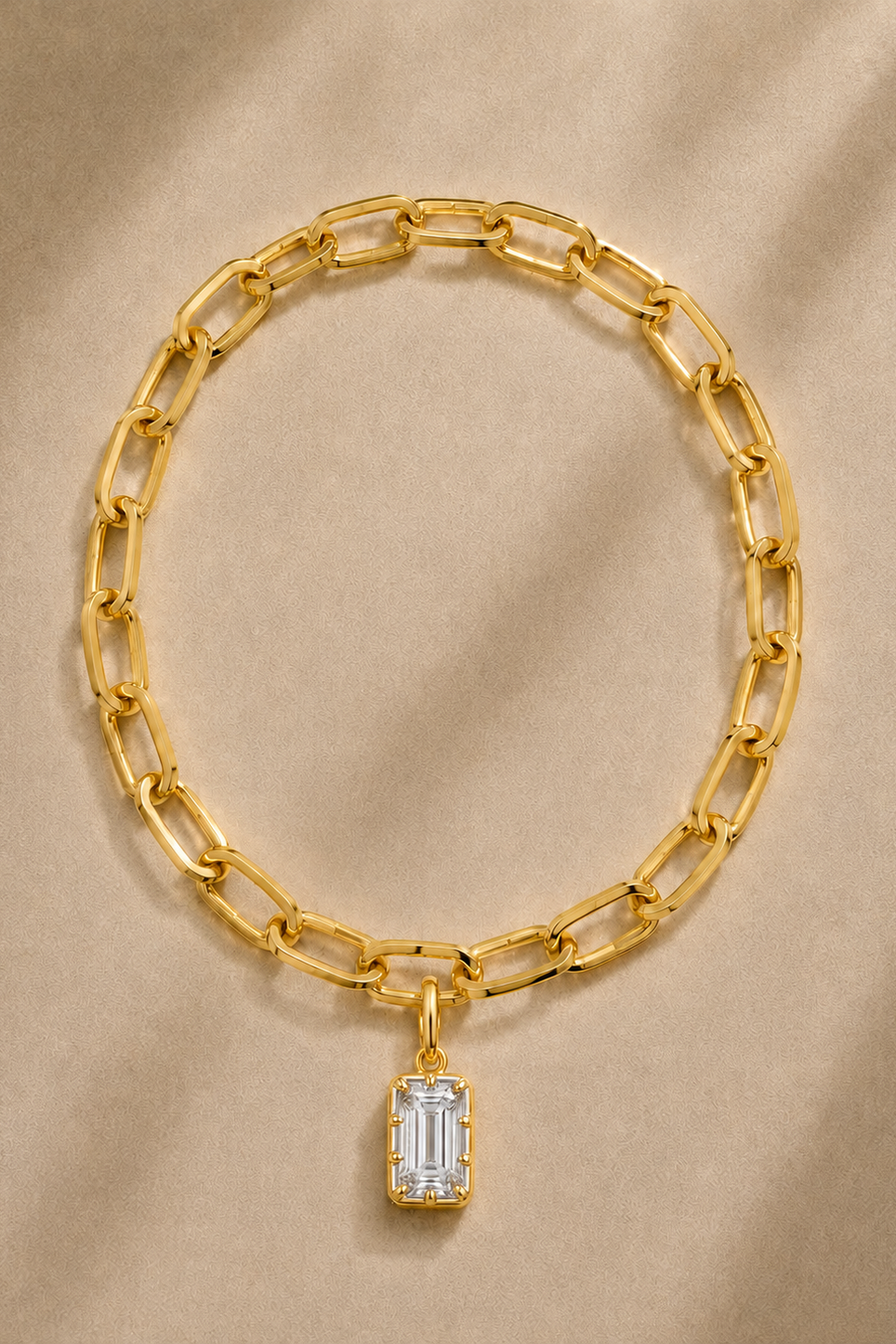 Cara gold plated bracelet or anklet with Vittoria Emerald Cut gold hook charm