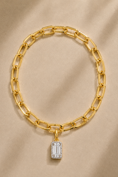 Cara gold plated bracelet or anklet with Vittoria Emerald Cut white rhodium and gold hook charm