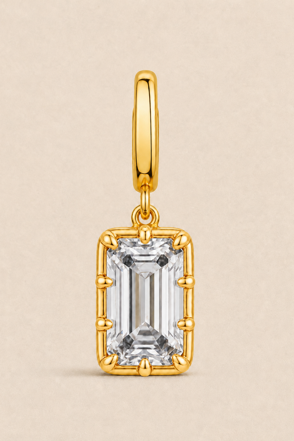 Vittoria emerald-cut hook charm in 24ct gold plating – front view