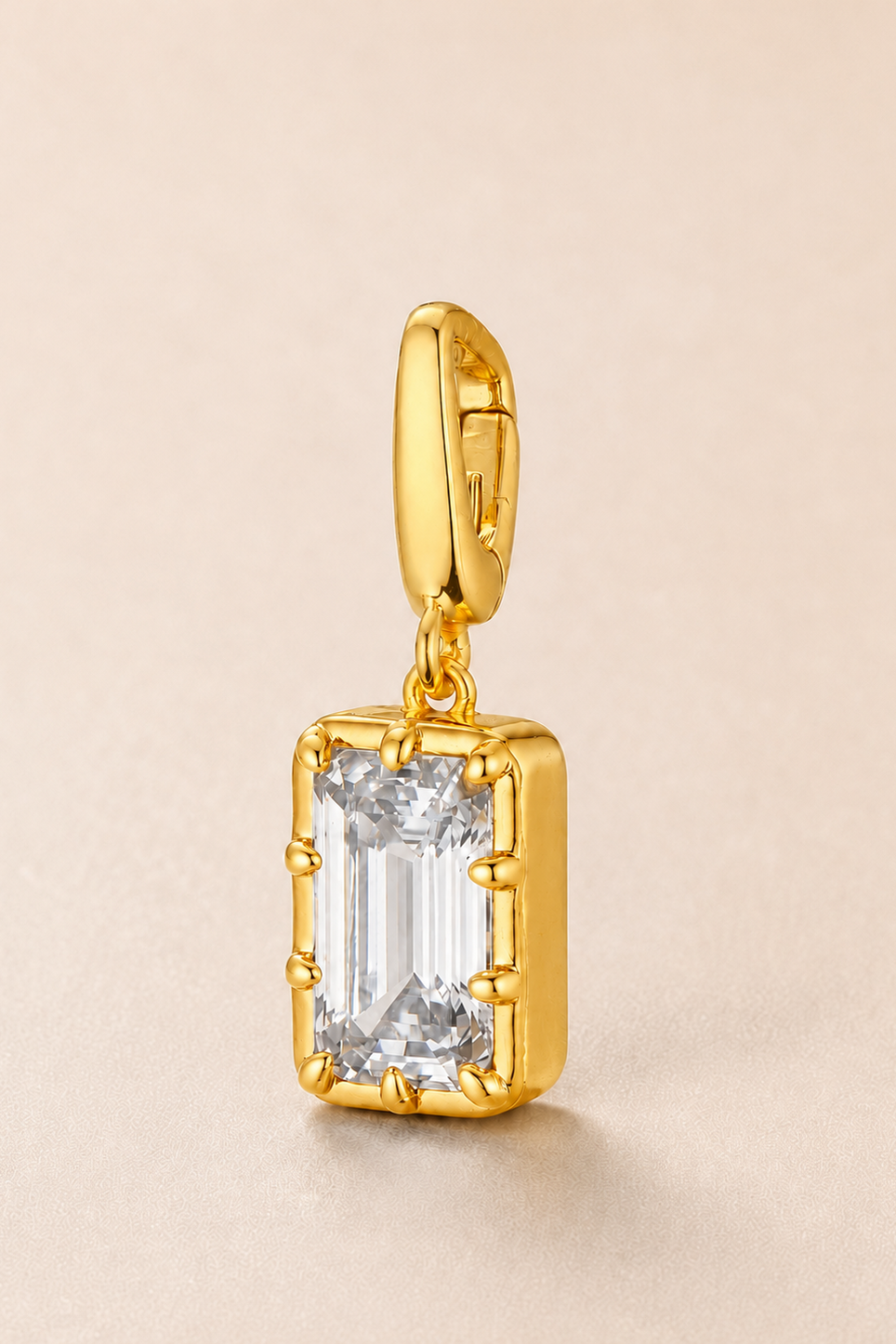Vittoria emerald-cut hook charm in 24ct gold plating – side view