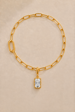 Vittoria Emerald Cut gold hook charm on the gold Large Link bracelet or anklet