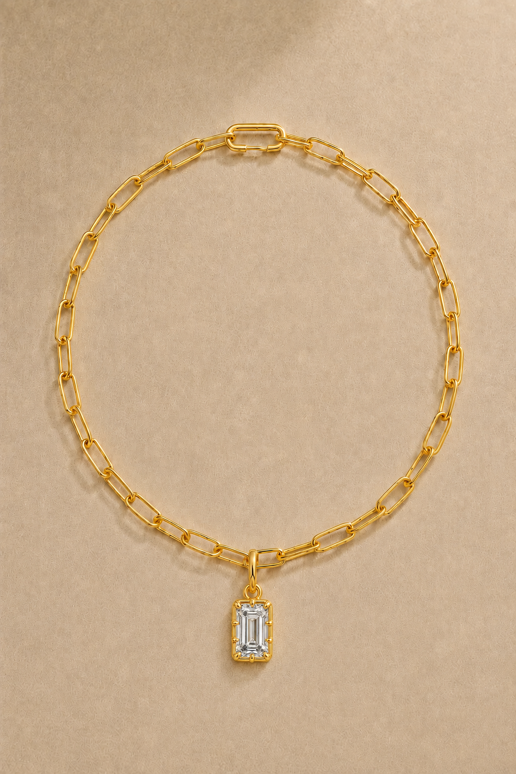 24ct gold plated Large Link Chain necklace with Vittoria Emerald Cut gold hook charm