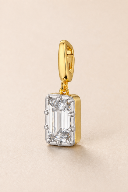Vittoria Emerald Cut Hook Charm Gold & White Rhodium