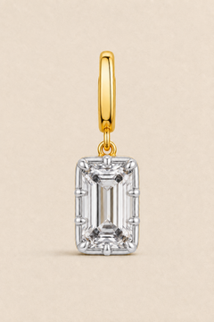 Vittoria emerald-cut hook charm in 24ct gold plating with white rhodium detailing – side view