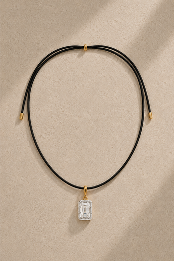 Adjustable Cord & Vittoria Emerald Cut Hook Charm Gold & White Rhodium Set