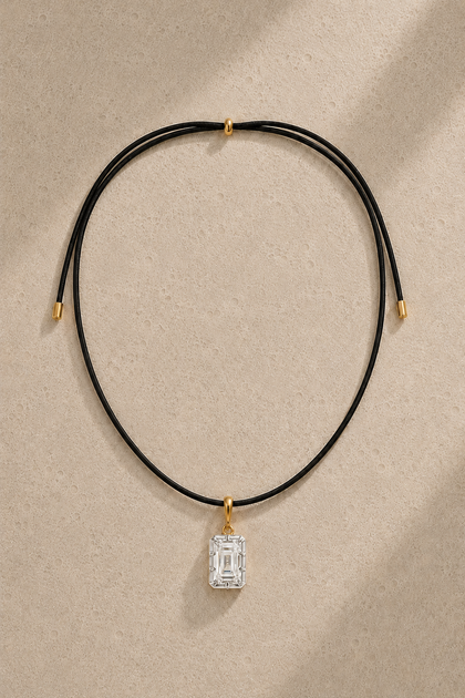 Adjustable Cord & Vittoria Emerald Cut Hook Charm Gold & White Rhodium Set