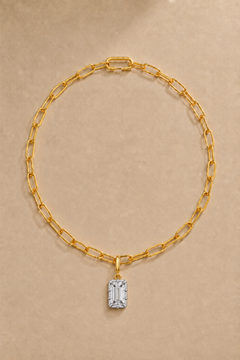 Gold Large Link Chain necklace with Vittoria Emerald Cut white rhodium and gold hook charm