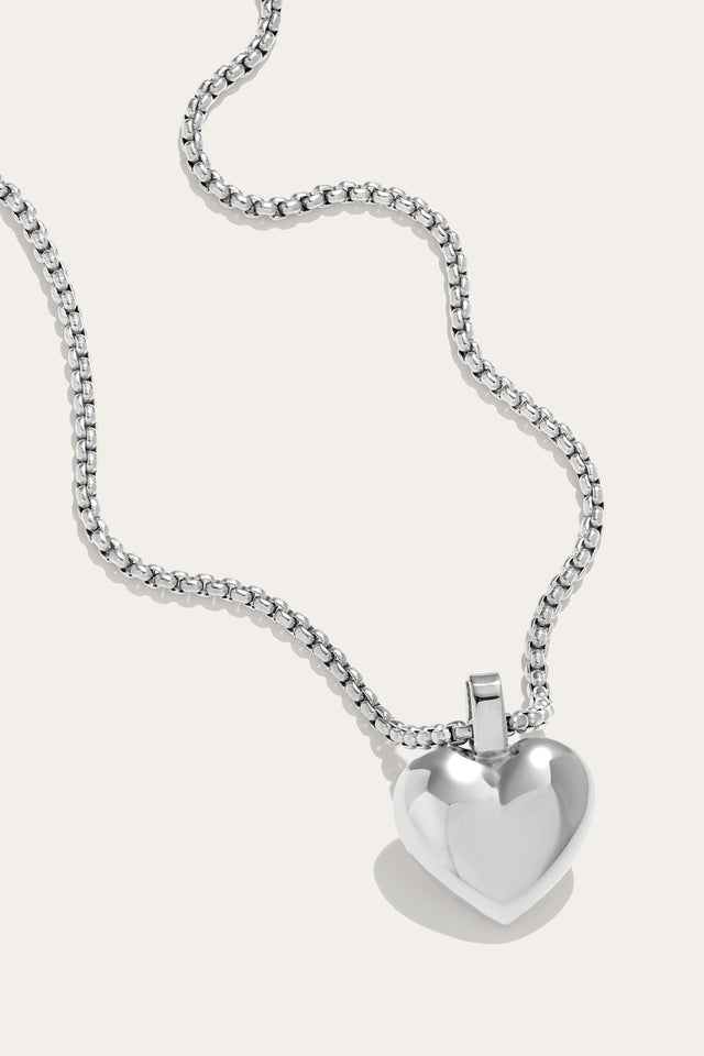 Puffed Heart Silver Plated Necklace