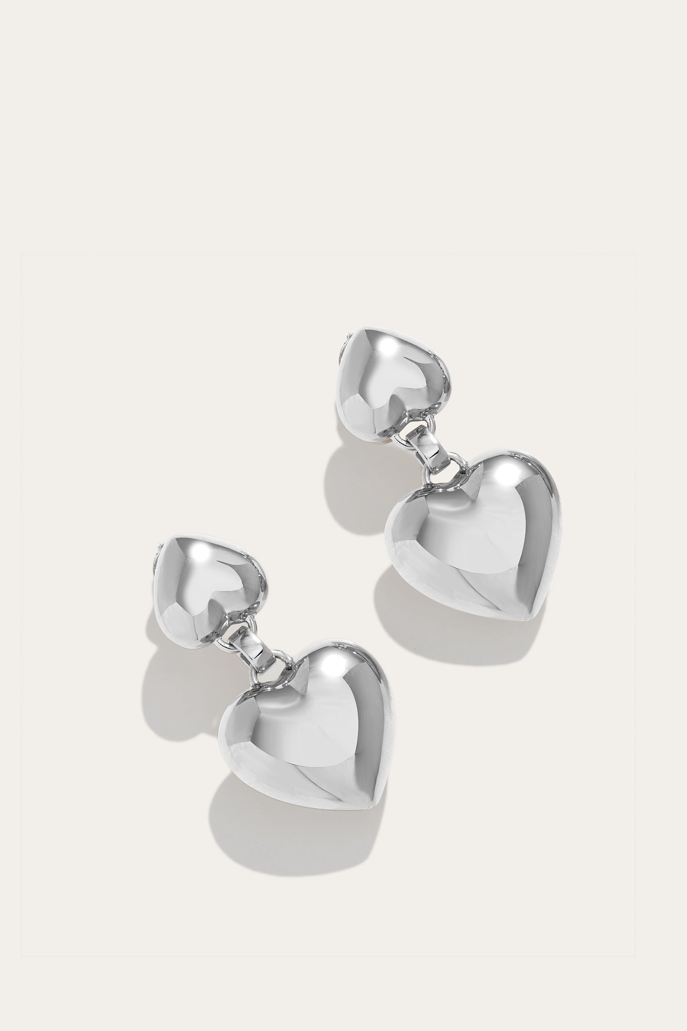 Puffed Heart Silver Earrings