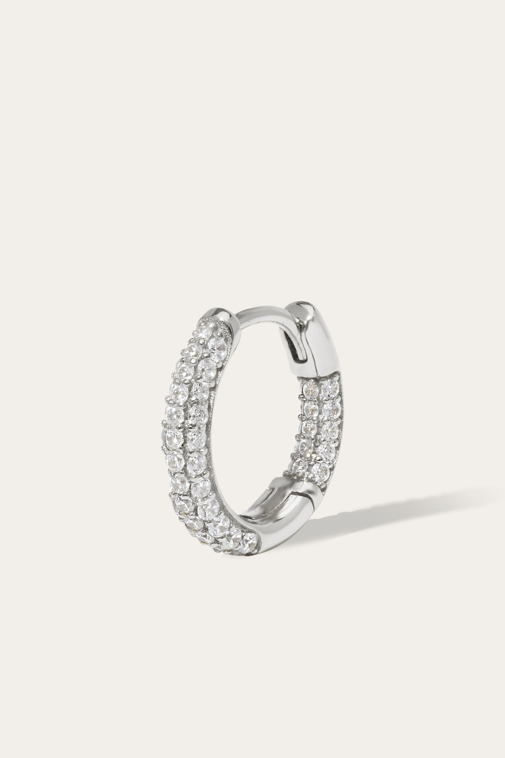 Oval three rows sterling silver huggie
