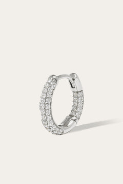 Oval three rows sterling silver huggie