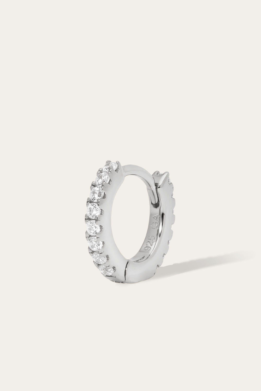 Simple 8.5mm sterling silver pave huggie
