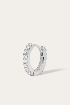 Simple 8.5mm sterling silver pave huggie