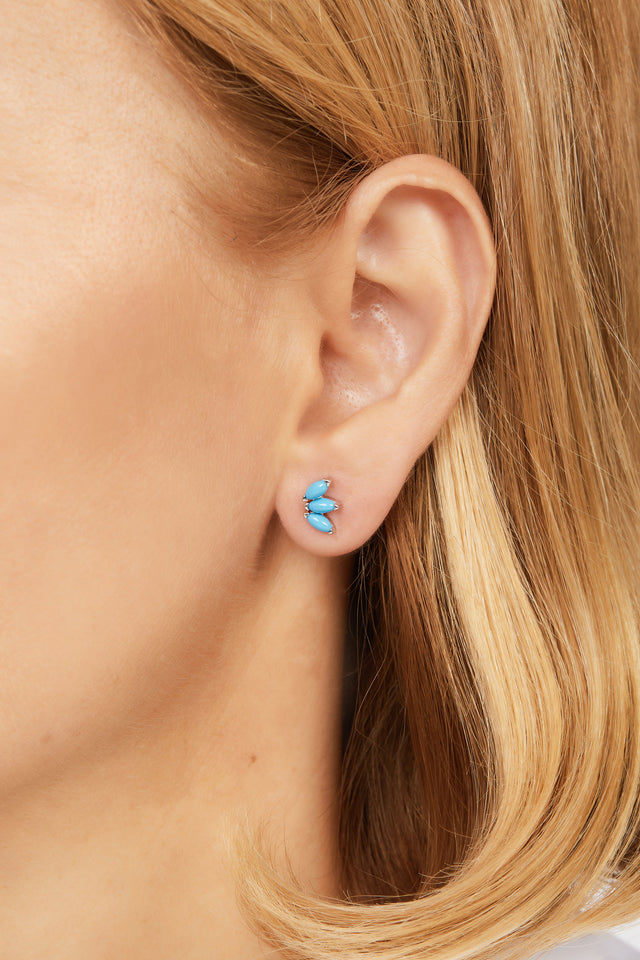 Marquise Fan turquoise sterling silver stud (ball screw)