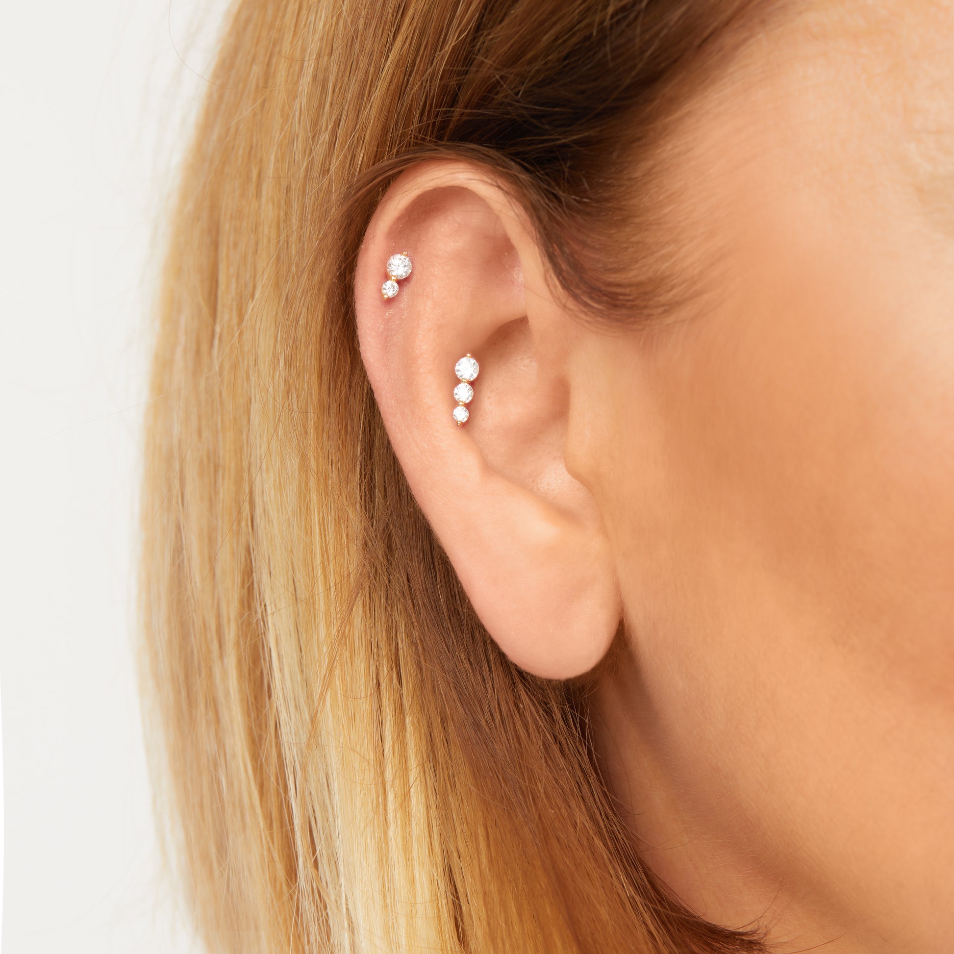 "True Love" triple dot gold vermeil stud earring (ball screw)