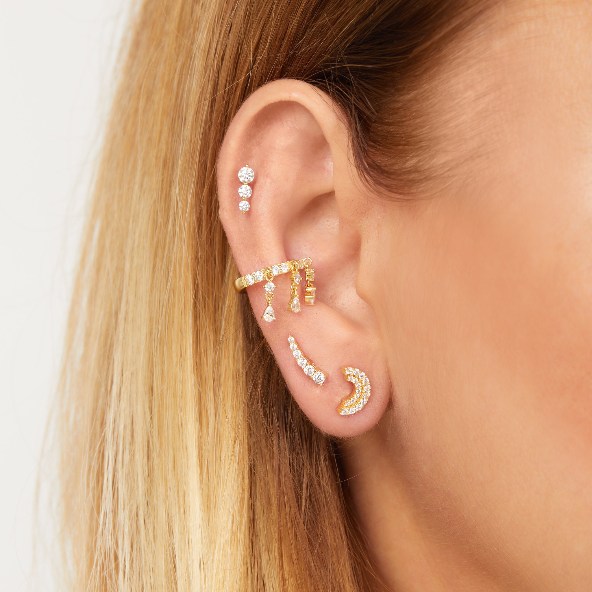 Croissant gold vermeil stud earring