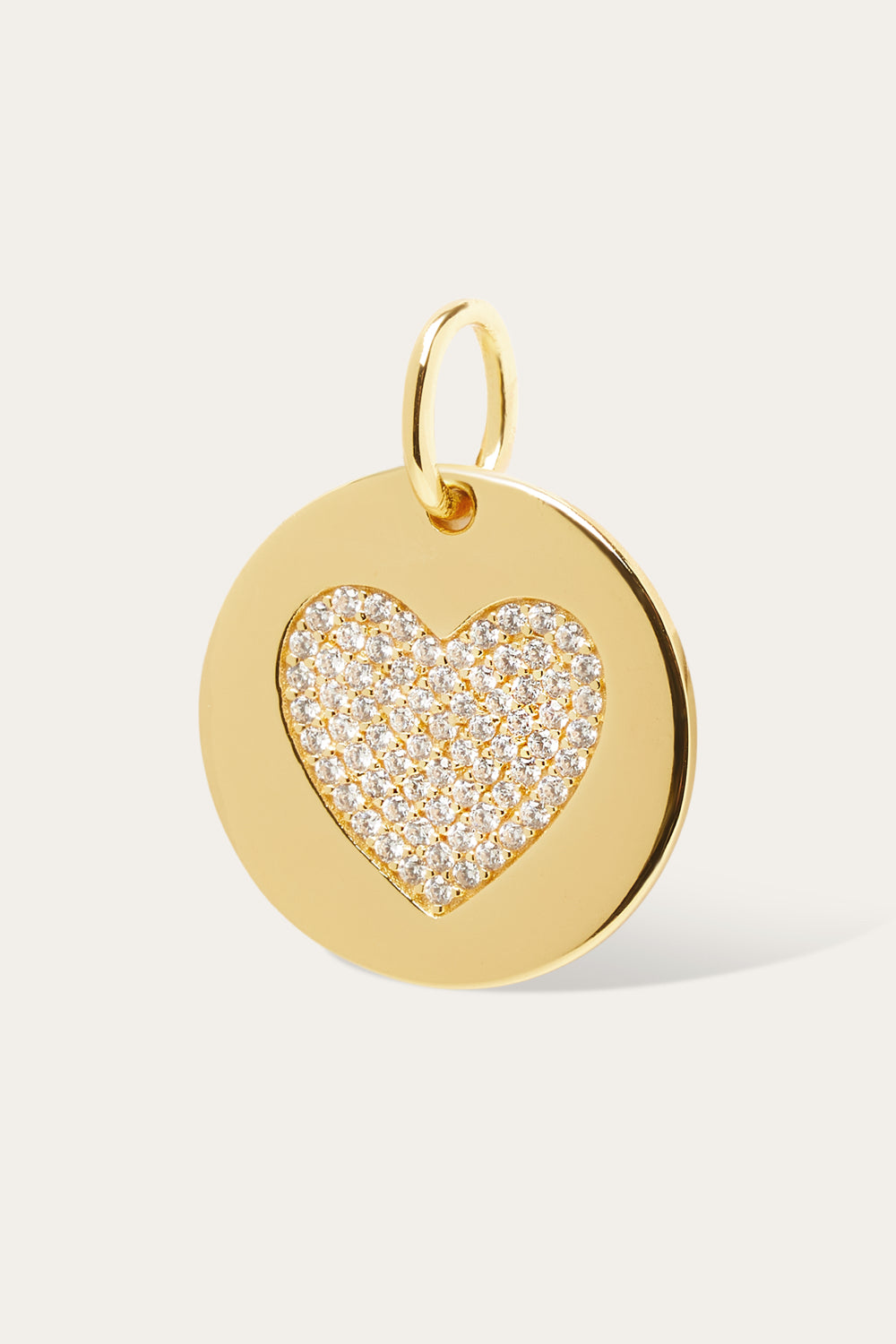 Heart pave gold vermeil charms disc