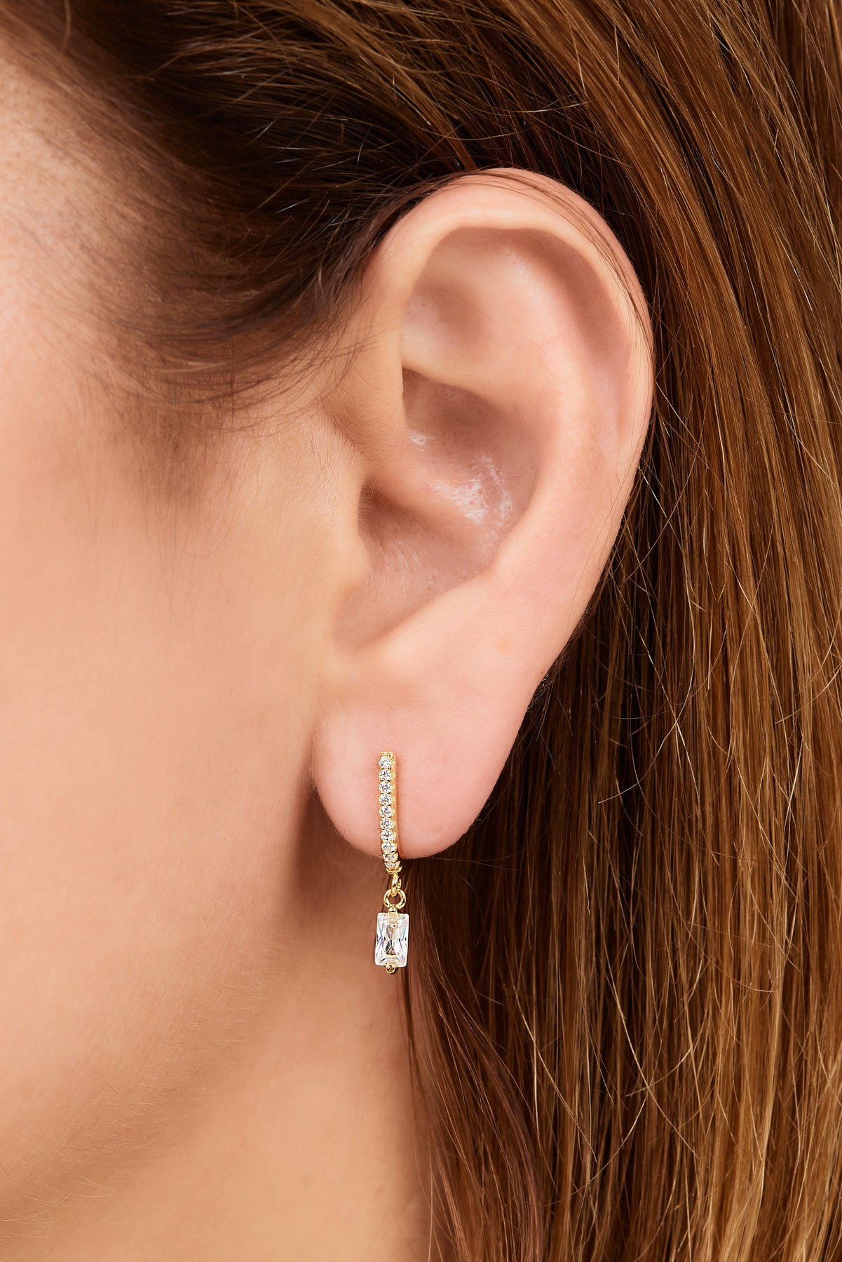 Hanging mini baguette gold vermeil earring