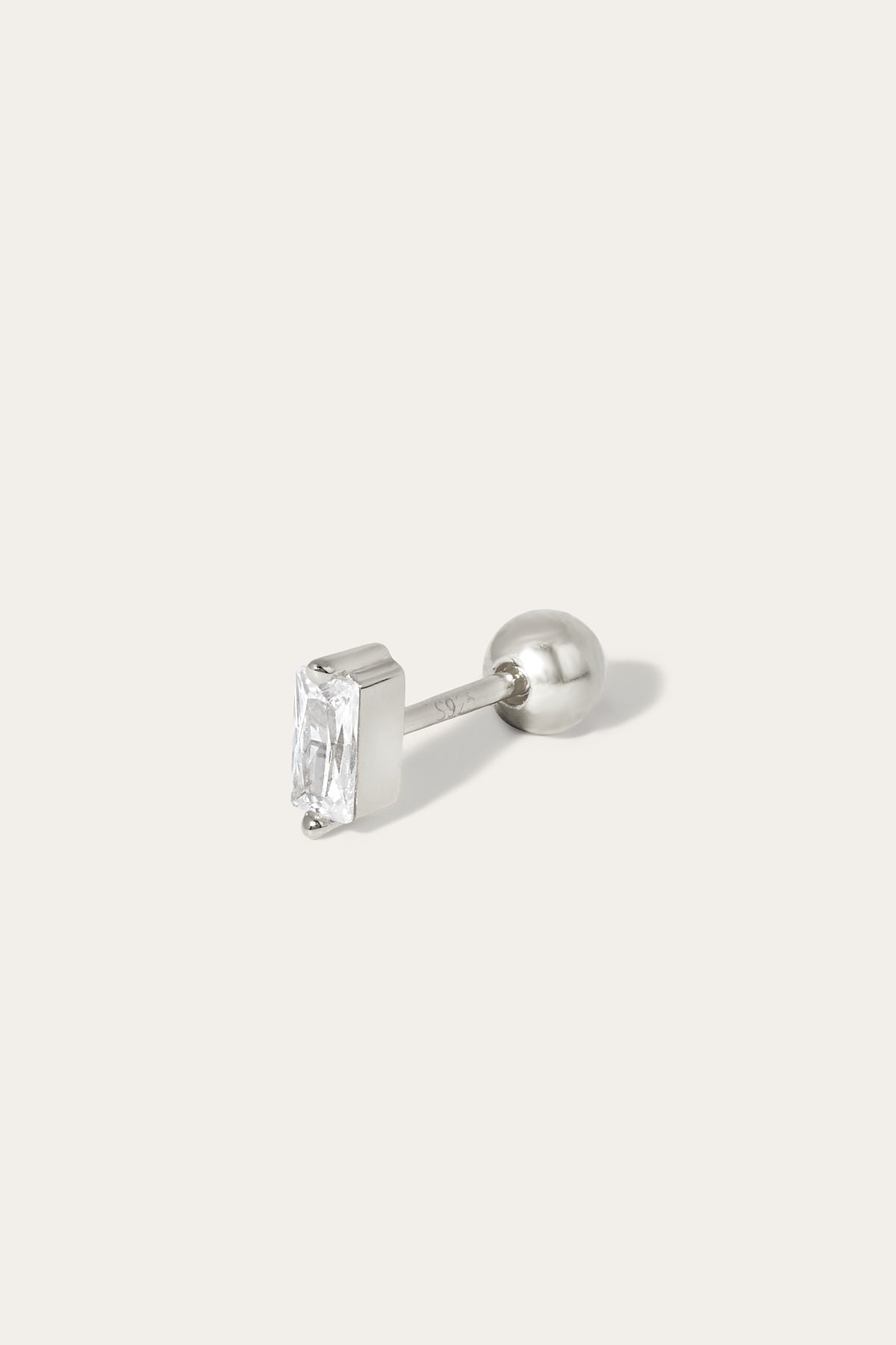Mini baguette sterling silver stud earring (ball screw)