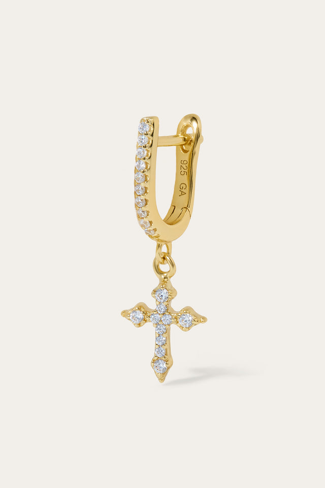 Byzantine cross gold vermeil earring