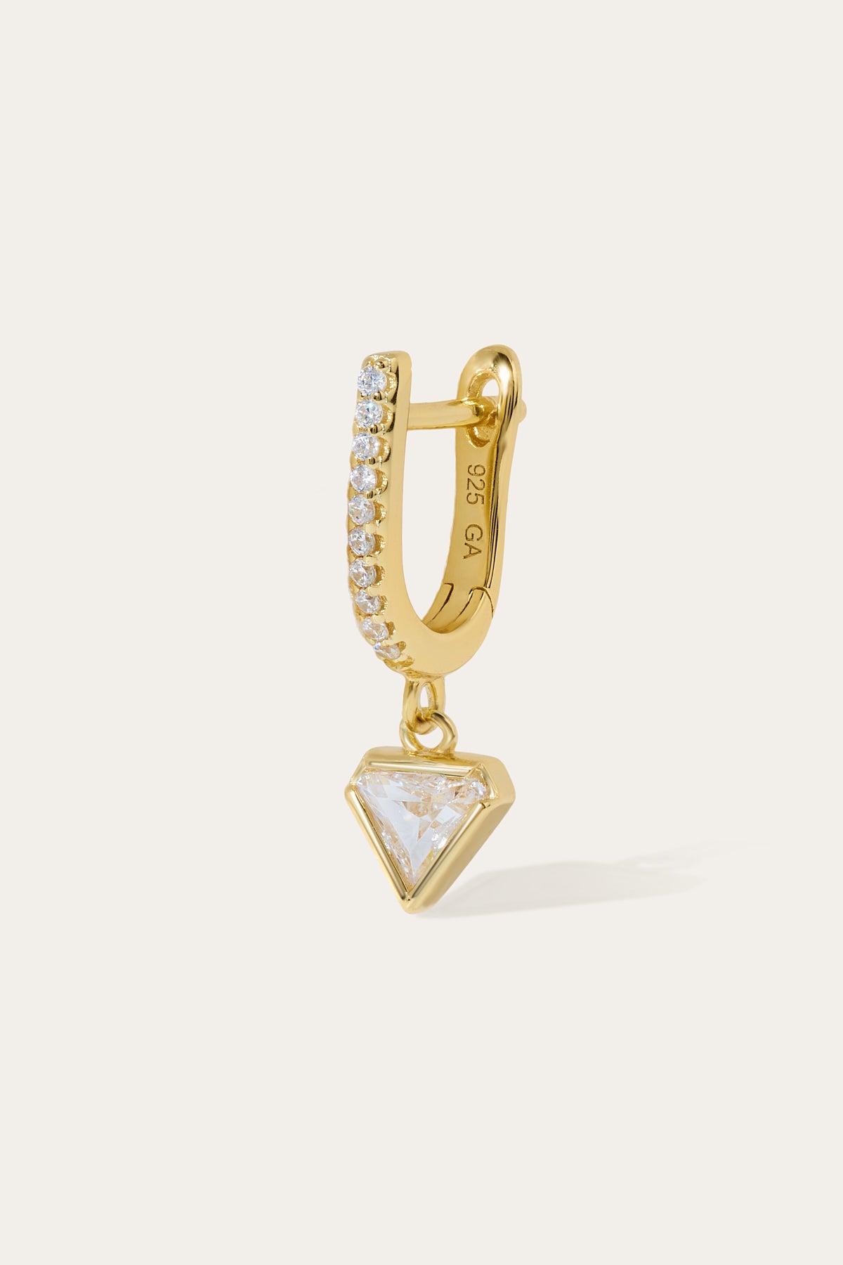 Hanging small pyramid gold vermeil earring