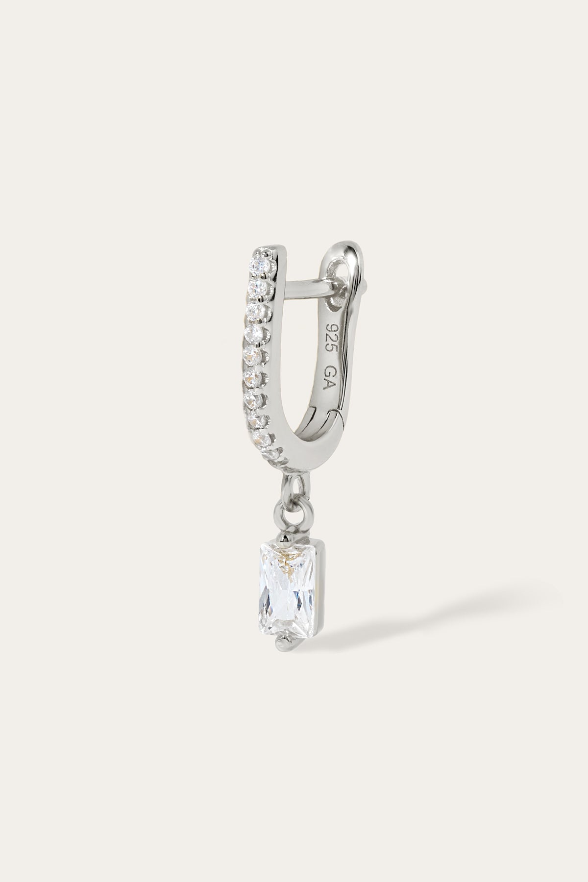 Hanging mini baguette sterling silver earring