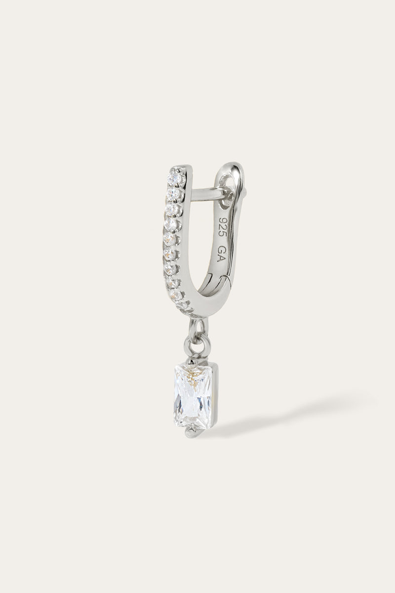 Hanging mini baguette sterling silver earring