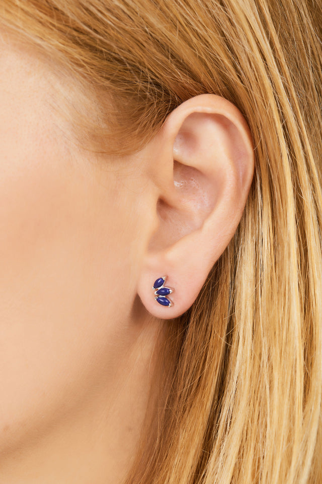 Marquise Fan lapis sterling silver stud
