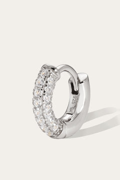 6,5 mm three rows pave sterling silver huggie