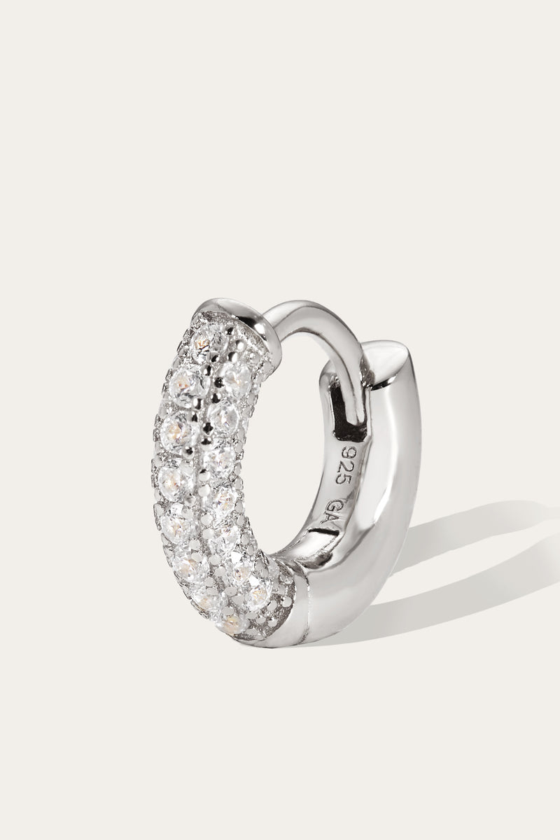 6,5 mm three rows pave sterling silver huggie