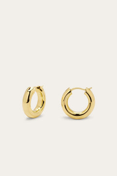 2cm gold hoop earrings side view thick 6mm wide hoops