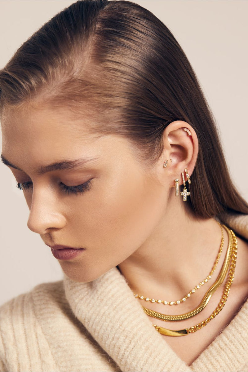 Baguette gold vermeil stud earring (ball screw)