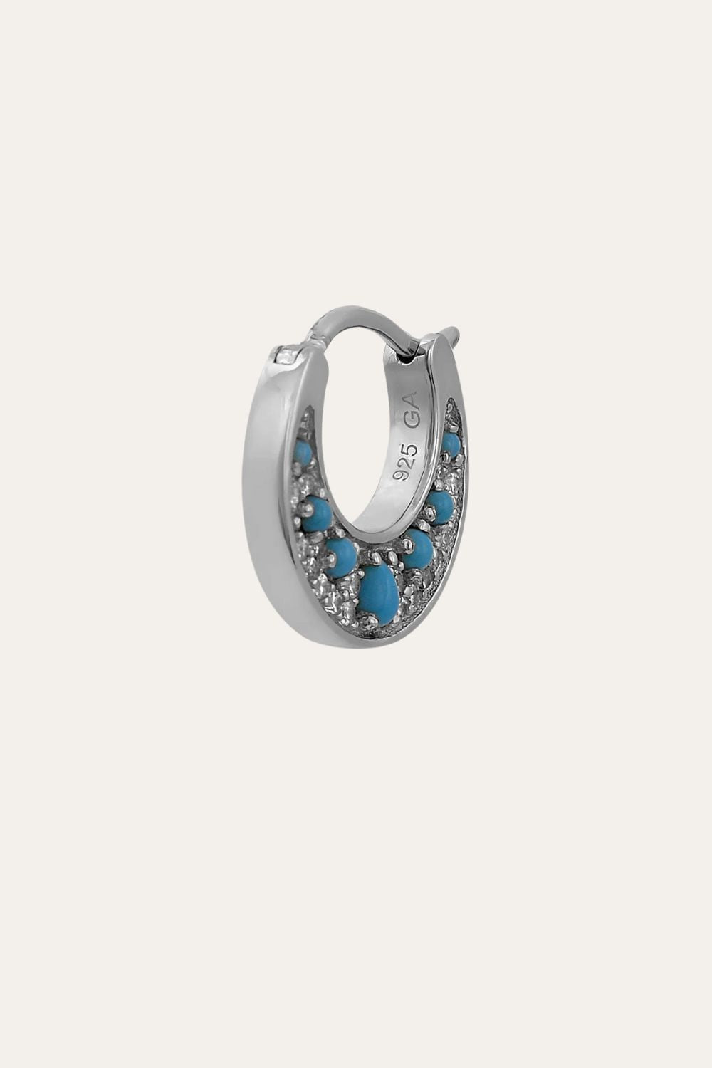 Crescent turquoise sterling silver huggie