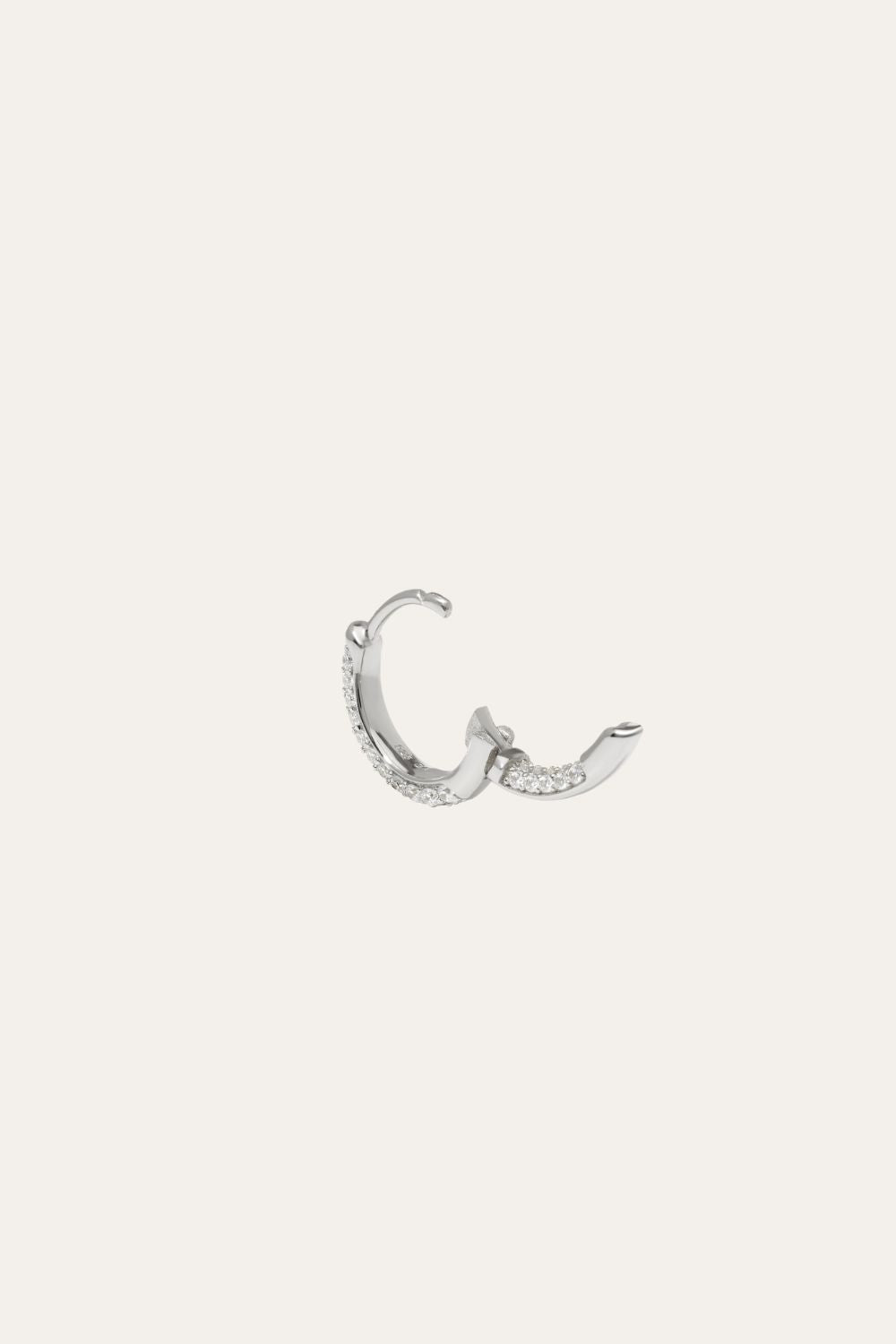 Oval three rows sterling silver huggie