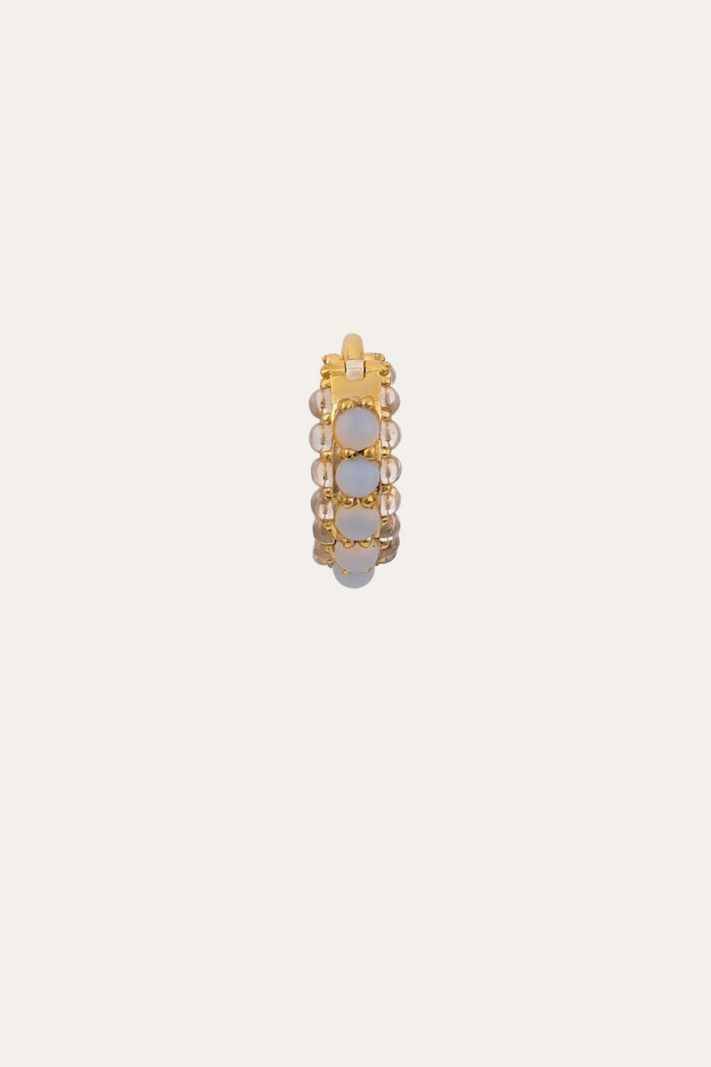 Barrel white cz & opal gold vermeil huggie