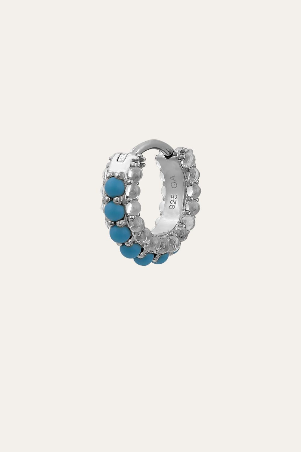 Barrel white cz & turquoise sterling silver huggie