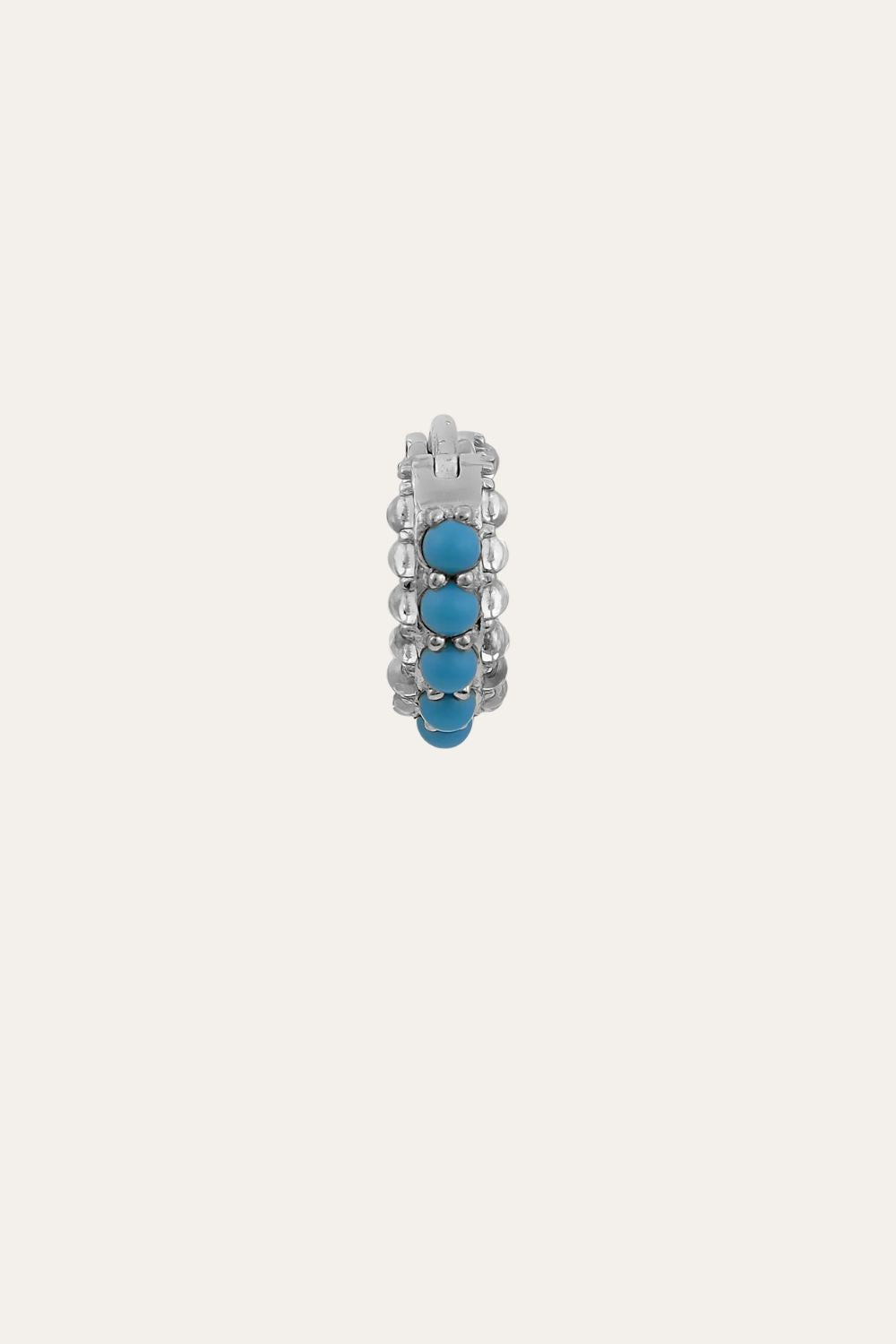 Barrel white cz & turquoise sterling silver huggie