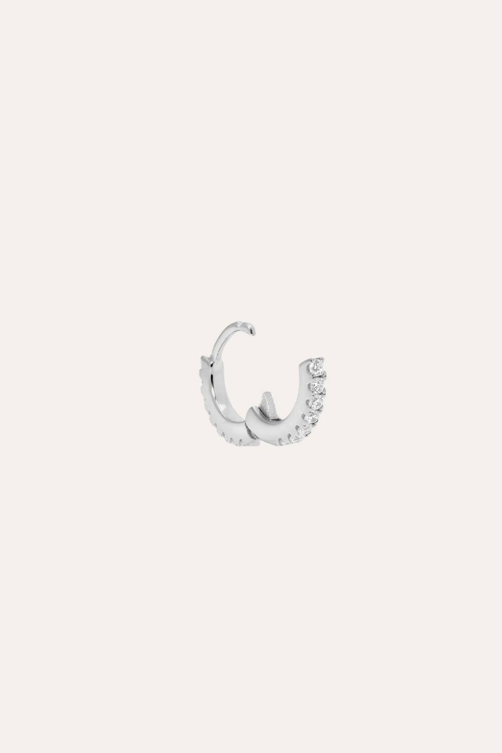 Simple 8.5mm sterling silver pave huggie