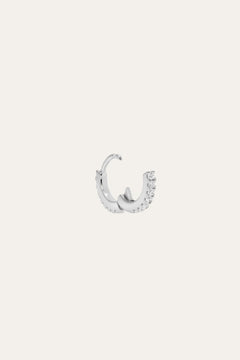 Simple 8.5mm sterling silver pave huggie