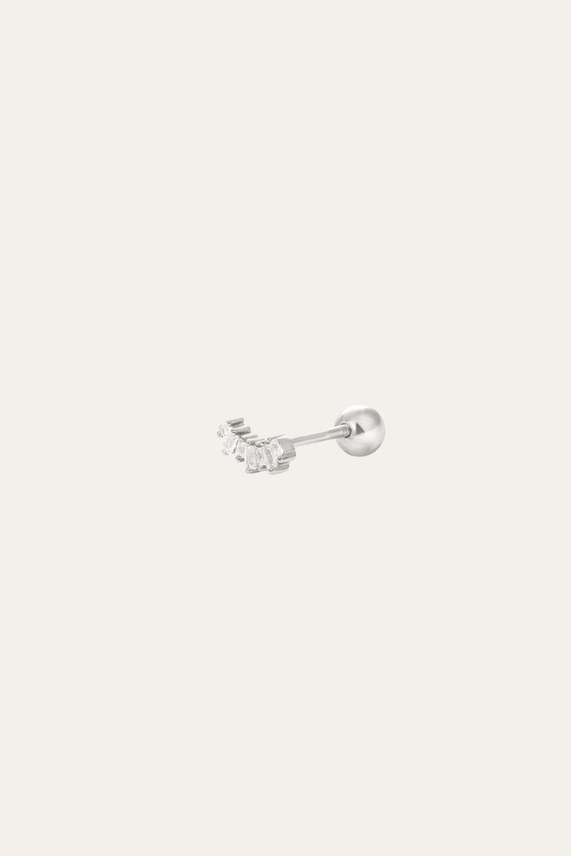 Baguette sterling silver stud earring (ball screw)