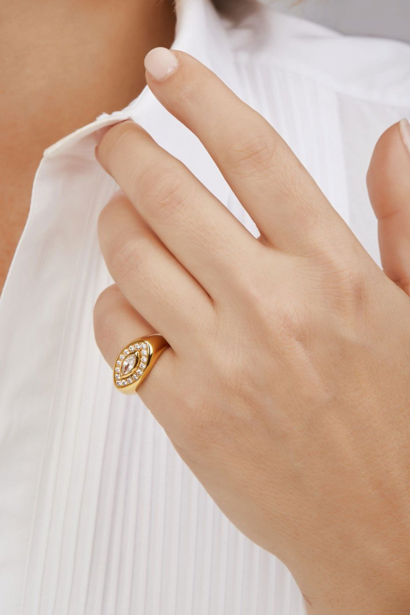 Evil eye gold vermeil signet ring
