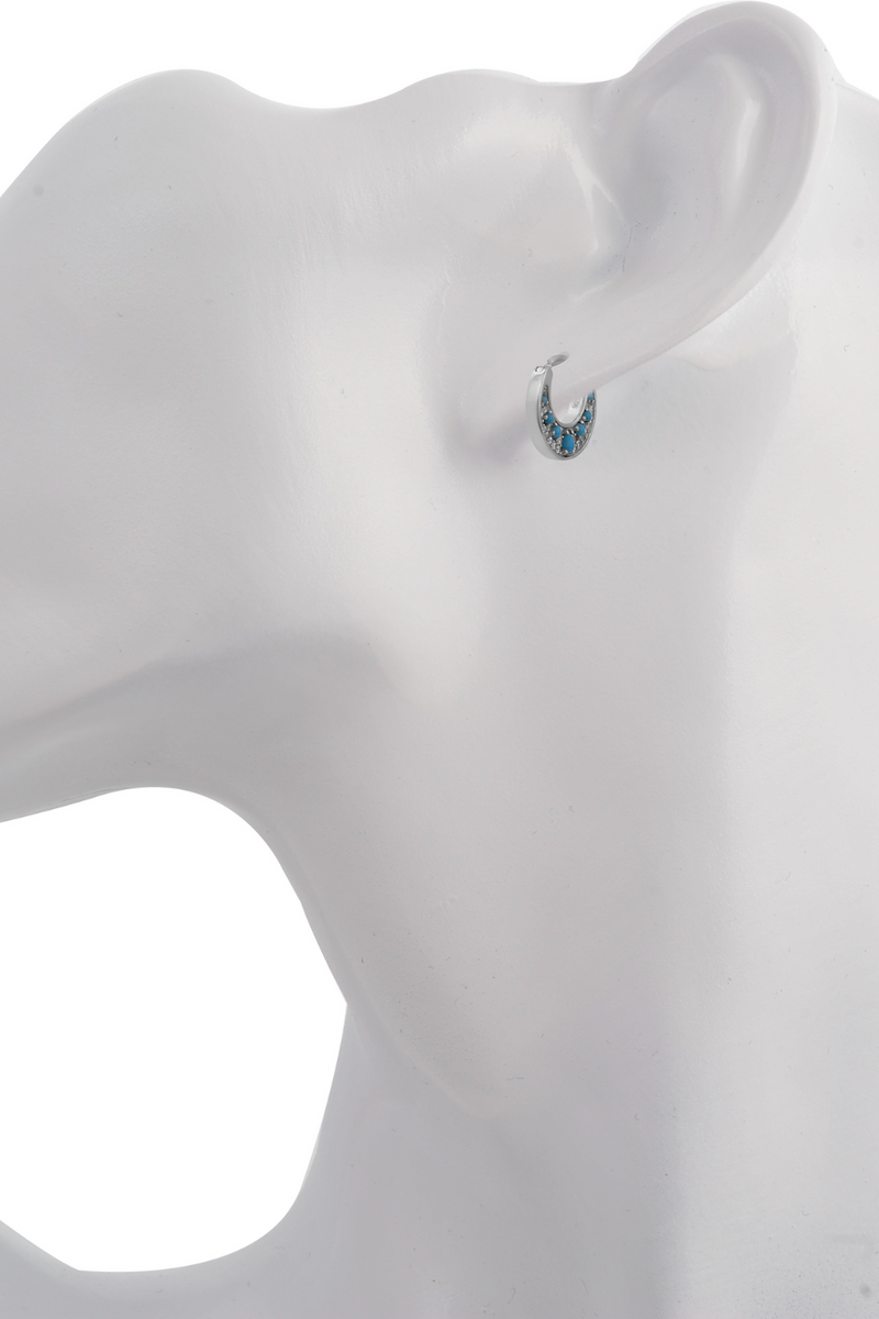 Crescent turquoise sterling silver huggie